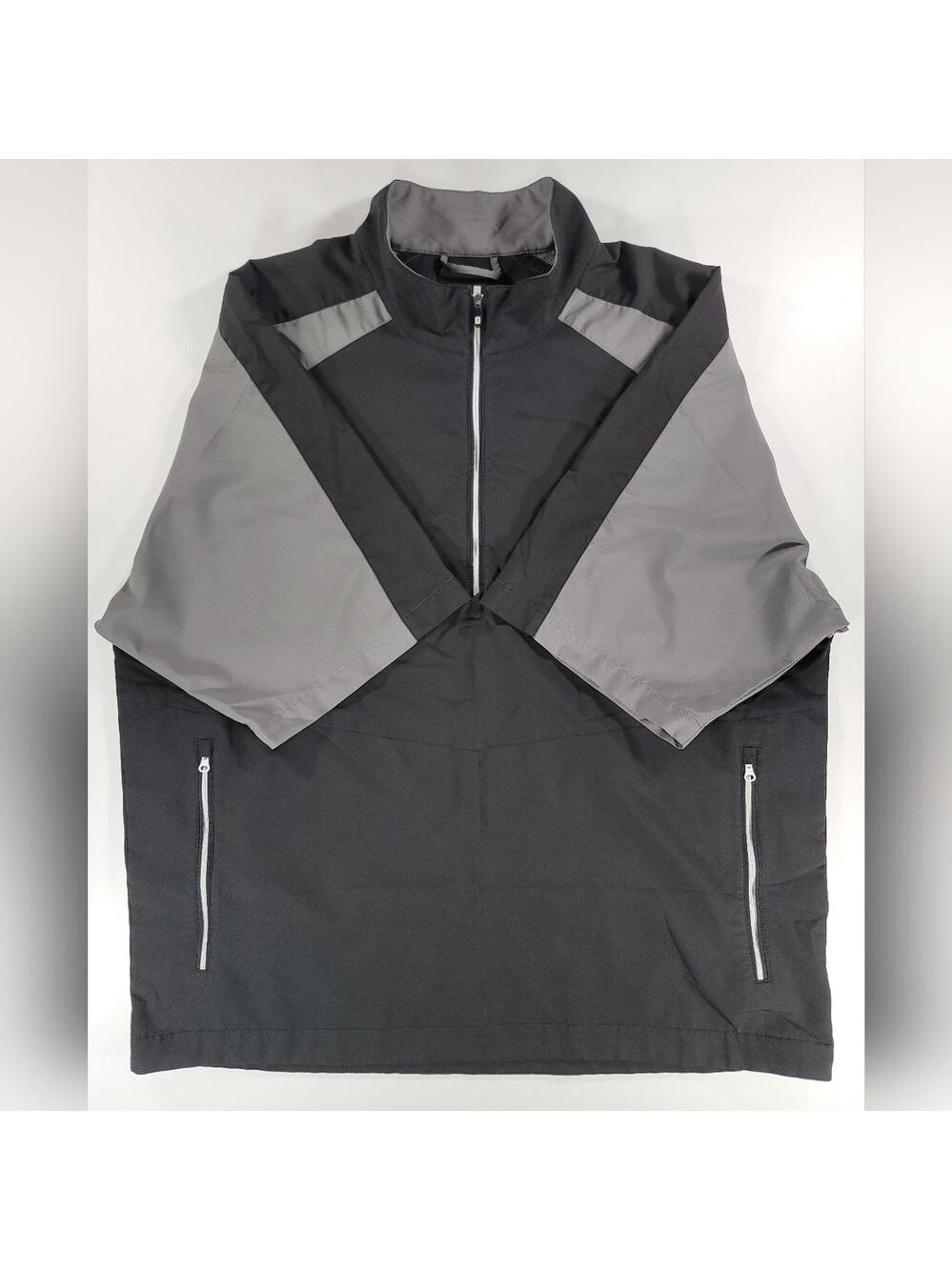 FootJoy Mens XL Wind Jacket Golf Short Sleeve Black Gray Performance Half Zip